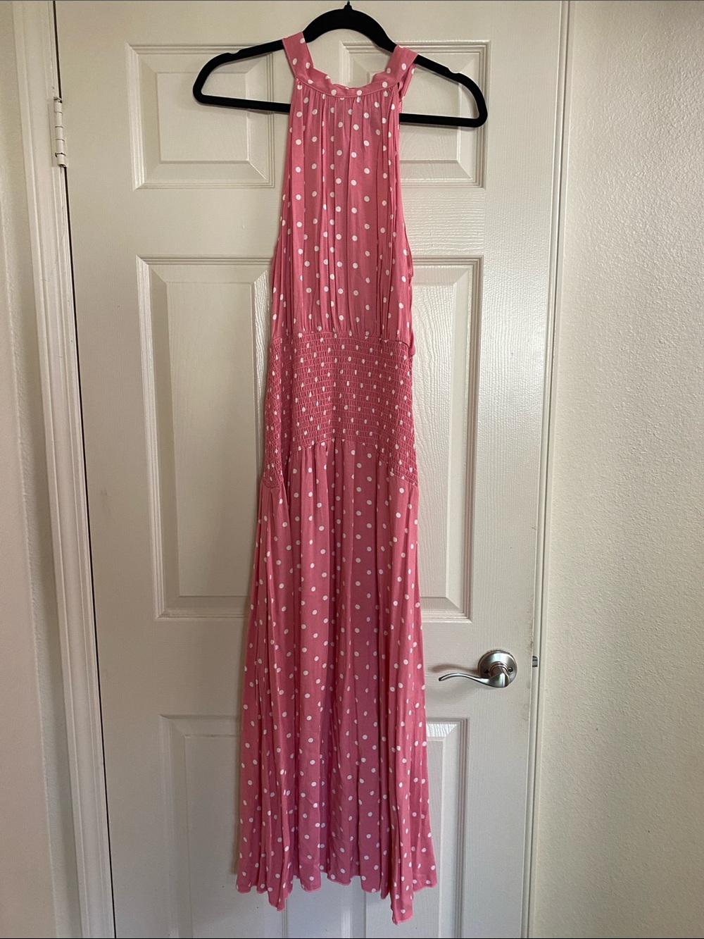 Pink Polka Dot Halter Maxi Dress